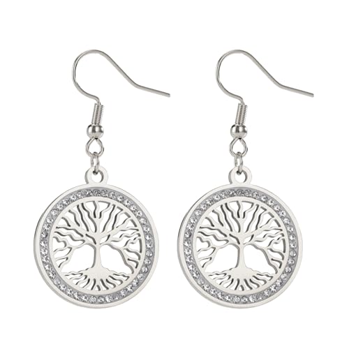 KKJOY Lebensbaum Ohrringe Edelstahl Familie Baum des Lebens Anhänger Ohrringe Inspirational Amulett Schmuck Spirituelle Geschenke für Frauen Männer von kkjoy