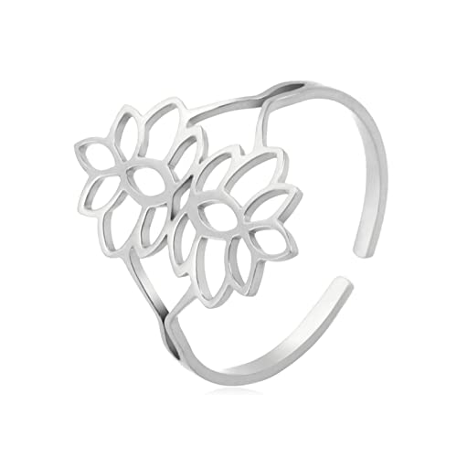 kkjoy Lotus Blume Yoga Ring Edelstahl Lotus Einstellbare Offene Finger Ringe Inspirational Schmuck für Frauen Mädchen von kkjoy