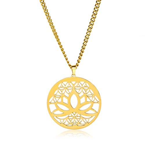 kkjoy Lotusblume Yoga Halskette Edelstahl Blume des Lebens Halskette Inspirational Schmuck für Frauen Männer von kkjoy