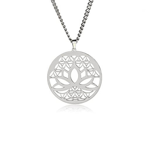 kkjoy Lotusblume Yoga Halskette Edelstahl Blume des Lebens Halskette Inspirational Schmuck für Frauen Männer von kkjoy