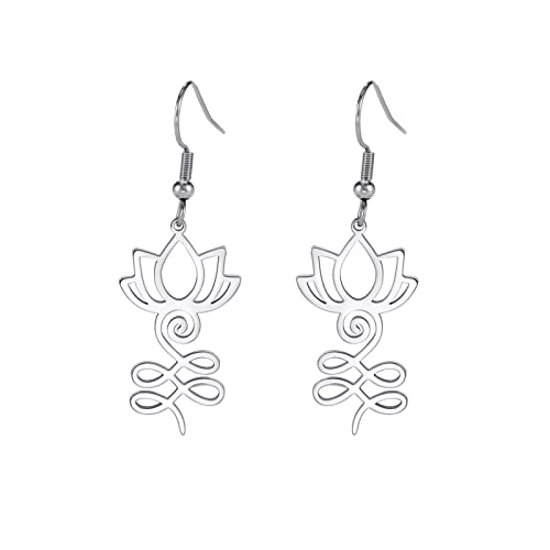 KKJOY Unalome Lotus Ohrringe Edelstahl Lotosblume Yoga Symbol Ohrringe Baumeln Inspirierend Buddhismus Schmuck für Frauen Mädchen von kkjoy