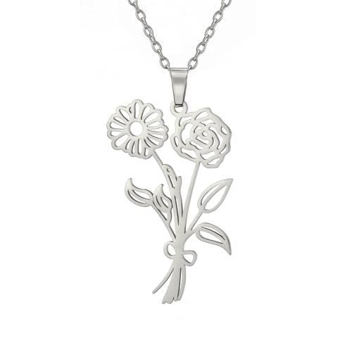 KKJOY Personalisierte Kombinierte Geburt Blumenstrauß Halskette Benutzerdefinierte 1-5 Blumen Anhänger Halsketten Wildblumenschmuck für Familienmitglied Oma Mutter Tochter Freunde (2 Blumen) von kkjoy