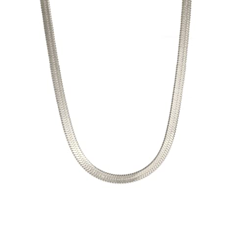 kkjoy 2/3/4/5mm Flache Schlangenkette Edelstahl Schlangenknochen Kette Halskette für Frauen Mädchen Damen, 15/17/19 Zoll, vergoldet/Edelstahl von kkjoy