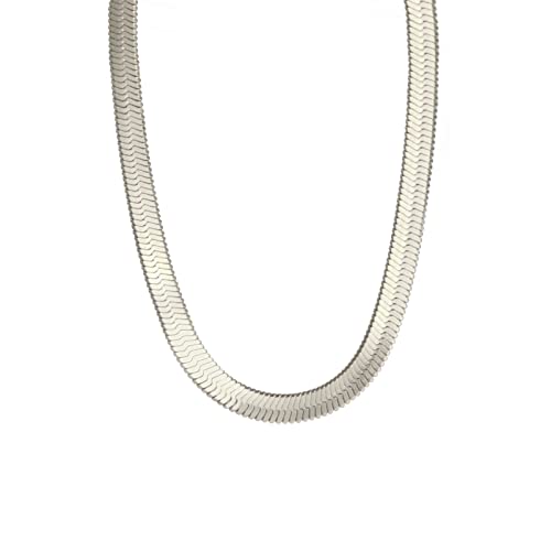 kkjoy 2/3/4/5mm Flache Schlangenkette Edelstahl Schlangenknochen Kette Halskette für Frauen Mädchen Damen, 15/17/19 Zoll, vergoldet/Edelstahl von kkjoy