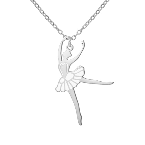 kkjoy Ballerina Halskette Edelstahl Ballett Tänzer Anhänger Aufführung Schmuck für Frauen Tanzliebhaber (Stil 2, Silber) von kkjoy