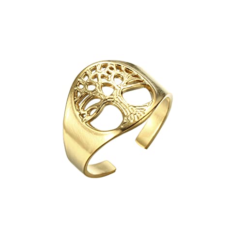 kkjoy Baum des Lebens durchbrochener Ring aus Edelstahl verstellbare offene Fingerringe Jahrestag Geburtstag Geschenke Schmuck für Frauen Männer von kkjoy