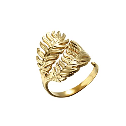 kkjoy Blattring Edelstahl Natur Pflanze Serie Ring Verstellbare Offene Fingerringe Ast Ring Blätter Wrap Fingerring Schmuck für Frauen Mädchen von kkjoy