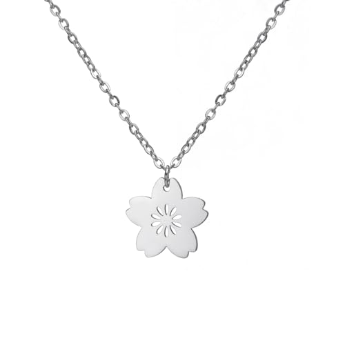 kkjoy Blume Anhänger Halskette Edelstahl Blüte Schmuck Geschenke für Frauen Charmante Damen von kkjoy