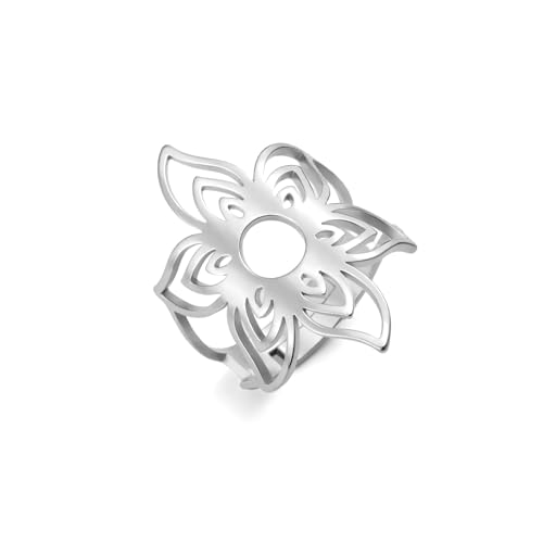 kkjoy Blume Ring Edelstahl Einstellbare Openwork Floral Offene Finger Ringe Versprechen Ring Schmuck für Frauen Charmante Damen von kkjoy