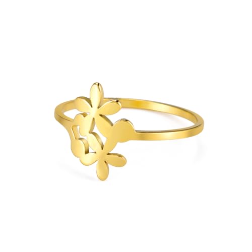 kkjoy Blume Ring Edelstahl Pflaume Floral Versprechen Ring Schmuck Geschenk für Frauen Charming Damen von kkjoy