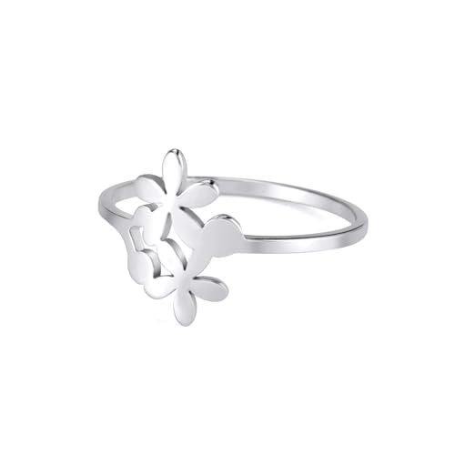 kkjoy Blume Ring Edelstahl Pflaume Floral Versprechen Ring Schmuck Geschenk für Frauen Charming Damen von kkjoy