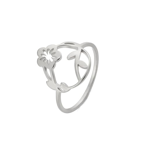 kkjoy Blume Ring Edelstahl Pflaume Floral Versprechen Ring Schmuck Geschenk für Frauen Charming Damen von kkjoy