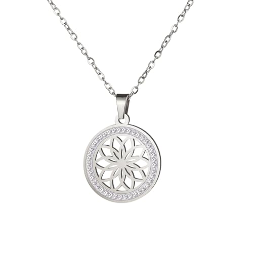 kkjoy Blume des Lebens Halskette Edelstahl Ewigkeit Blume Anhänger Halskette Inspirational Amulett Schmuck Spirituelle Geschenke für Frauen Charming Damen von kkjoy