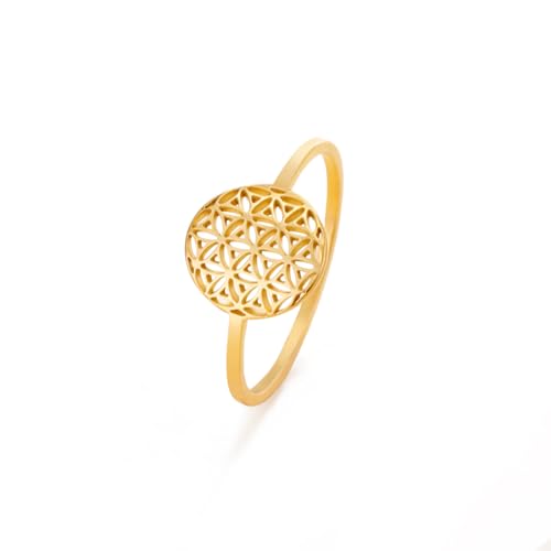 kkjoy Blume des Lebens Ring Edelstahl Samen des Lebens Ring Versprechen Ring Schmuck Geschenk für Frauen Charming Damen von kkjoy