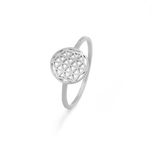 kkjoy Blume des Lebens Ring Edelstahl Samen des Lebens Ring Versprechen Ring Schmuck Geschenk für Frauen Charming Damen von kkjoy