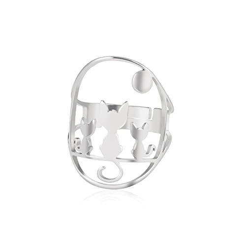 kkjoy Drei Katzen-Ring aus Edelstahl Verstellbar Niedliche Katzen Offener Fingerring Modeschmuck Geschenk für Frauen und Mädchen von kkjoy