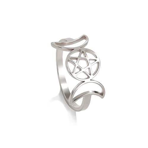 kkjoy Dreifach Mond Göttin Ring Edelstahl Mondphase Pentagramm Amulett Versprechen Ring Magie Wicca Schmuck Geschenk für Frauen Mädchen von kkjoy