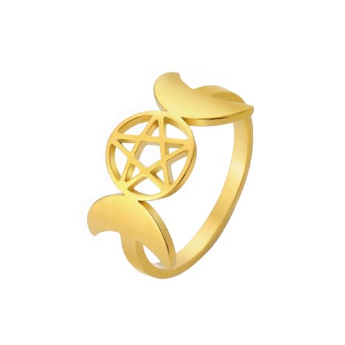 kkjoy Dreifach Mond Göttin Ring Edelstahl Mondphase Pentagramm Amulett Versprechen Ring Magie Wicca Schmuck Geschenk für Frauen Mädchen von kkjoy