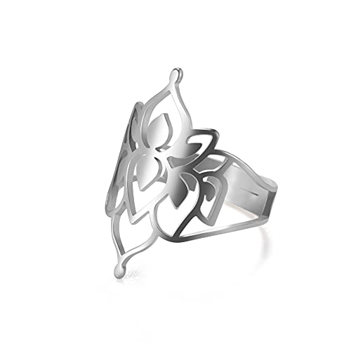 kkjoy Durchbrochener Lotusblumen-Yoga-Ring aus Edelstahl, Buddhismus, Lotus, verstellbar, offene Fingerringe, inspirierender Schmuck, Geschenk für Frauen Teenager Mädchen von kkjoy