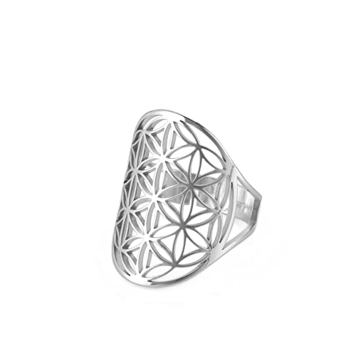 kkjoy Edelstahl Durchbrochener Ring mit Blume des Lebens verstellbar offener Fingerring Versprechenring Schmuck Geschenk für Frauen kkjoy Edelstahl Durchbrochener Ring mit Blume des Lebens verstellbar offener Fingerring Versprechenring Schmuck Geschenk für Frauen von kkjoy