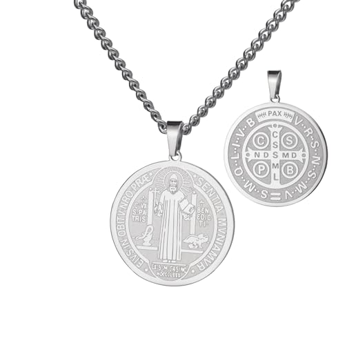 kkjoy Erzengel Sankt Michael beschützen uns Halskette Edelstahl Sankt Benedikt von Nursia Sankt Cyprian Religiöse Anhänger Halskette Schutz Amulett Schmuck Katholisches Geschenk für Männer Frauen von kkjoy