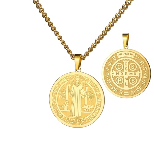 kkjoy Erzengel Sankt Michael beschützen uns Halskette Edelstahl Sankt Benedikt von Nursia Sankt Cyprian Religiöse Anhänger Halskette Schutz Amulett Schmuck Katholisches Geschenk für Männer Frauen von kkjoy