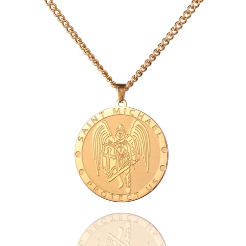 kkjoy Erzengel Sankt Michael beschützen uns Halskette Edelstahl Sankt Benedikt von Nursia Sankt Cyprian Religiöse Anhänger Halskette Schutz Amulett Schmuck Katholisches Geschenk für Männer Frauen von kkjoy