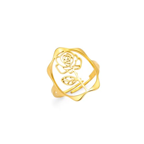 kkjoy Geburt Blume Ring Edelstahl Verstellbare Geburt Monat Floral Bouquet Ring Bester Freund Offener Finger Ring Wildblume Schmuck Geschenke für Frauen Mädchen von kkjoy