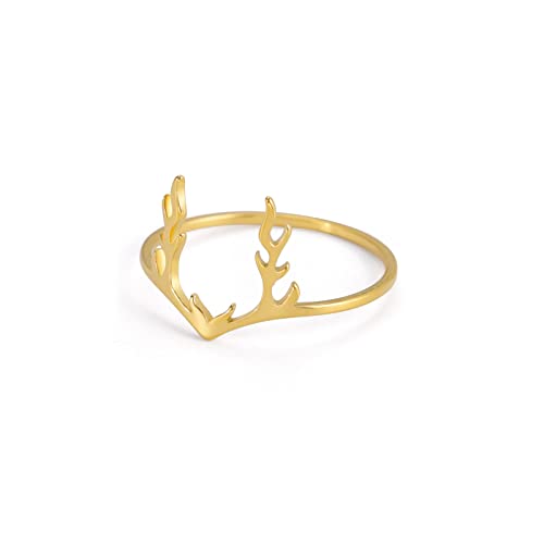 kkjoy Geweih Ring Edelstahl Waldhirsch Rentier Horn Ring Versprechen Ring Geschenk Schmuck für Frauen Männer von kkjoy