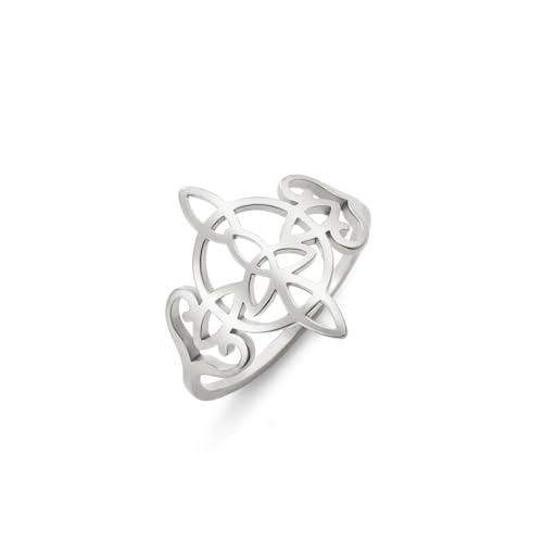 kkjoy Hexen Knoten Ring Edelstahl Magischer Knoten Heidentum Wicca Symbole Ring Keltischer Dreiecksknoten Hexerei Amulett für Frauen Charmante Damen von kkjoy