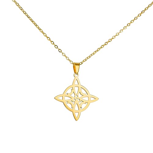 kkjoy Hexenknoten Halskette Edelstahl Magischer Knoten Pagan Wicca Symbol Anhänger 4-Spitz Keltischer Knoten Hexerei Halskette für Frauen Mädchen von kkjoy