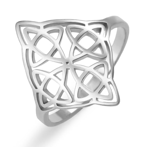 kkjoy Hexenknoten Ring Edelstahl Keltischer Magischer Knoten Heidnischer Wiccan Symbole Ring Hexerei Amulett Schmuck für Frauen Charmante Damen (Stil 2, Silber, Durchmesser 20mm) von kkjoy