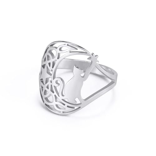 kkjoy Katze Ringe Edelstahl Cute Katzen Ringe Versprechen Ring Katze Fans Schmuck Geschenk für Frauen Mädchen von kkjoy