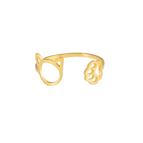 kkjoy Katzen-Ring aus Edelstahl Verstellbar Niedliche Katzen Offener Fingerring Modeschmuck Geschenk für Frauen und Mädchen von kkjoy