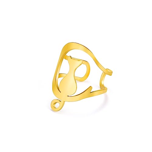 kkjoy Katzen-Ring aus Edelstahl Verstellbar Niedliche Katzen Offener Fingerring Modeschmuck Geschenk für Frauen und Mädchen von kkjoy