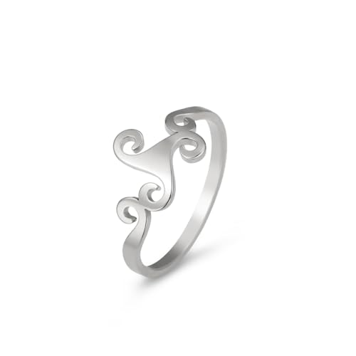 kkjoy Keltischer Triskelle Spirale Ring Edelstahl Wikinger Triskelion Talisman Ring Irische Dreifachspirale Amulett Schmuck für Frauen Männer (Silber, Durchmesser 18mm) von kkjoy