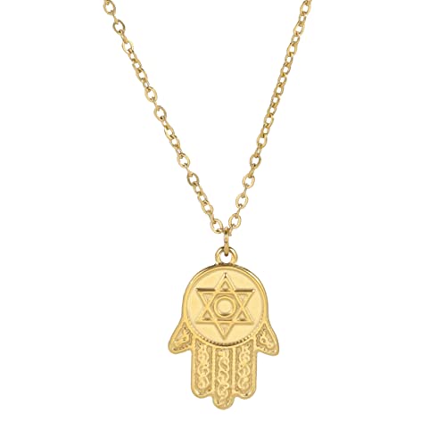 kkjoy Khamsah Hand der Fatima Halskette mit Davidstern Edelstahl Hamsa Amulett Anhänger Halskette Schutz Schmuck für Frauen Mädchen von kkjoy