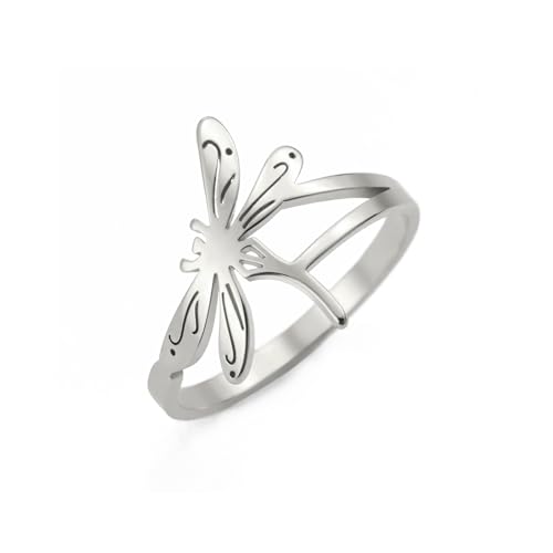 kkjoy Libellen Ring Edelstahl Fliegende Elfen Ringe Liebenswerte Insekten Stapelbar Ewigkeit Ringe Versprechen Ring Schmuck für Frauen Charmante Damen von kkjoy