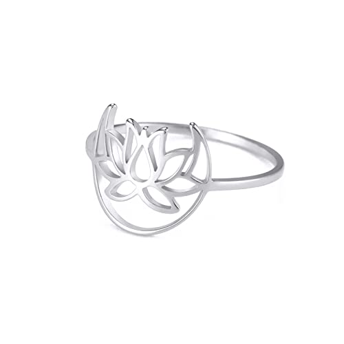 kkjoy Lotos Blumen Yoga Ring Edelstahl Lotus im Mond Versprechen Ring Inspirational Schmuck Geschenk für Frauen Mädchen von kkjoy