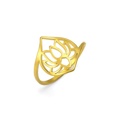 kkjoy Lotosblume Yoga Ringe Edelstahl Lotus Ring Versprechen Ring Inspirational Schmuck für Frauen Charmante Damen von kkjoy