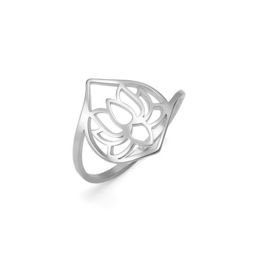 kkjoy Lotosblume Yoga Ringe Edelstahl Lotus Ring Versprechen Ring Inspirational Schmuck für Frauen Charmante Damen von kkjoy
