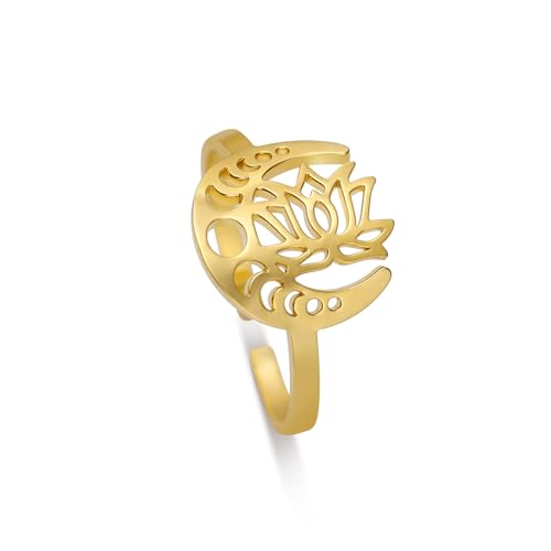 kkjoy Lotus Blume Yoga Ring Edelstahl Lotus Einstellbare Offene Finger Ringe Inspirational Schmuck für Frauen Mädchen von kkjoy