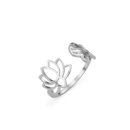 kkjoy Lotus Blume Yoga Ring Edelstahl Lotus Einstellbare Offene Finger Ringe Inspirational Schmuck für Frauen Mädchen von kkjoy