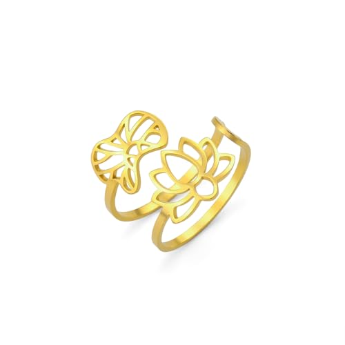 kkjoy Lotus Blume Yoga Ring Edelstahl Lotus Einstellbare Offene Finger Ringe Inspirational Schmuck für Frauen Mädchen von kkjoy