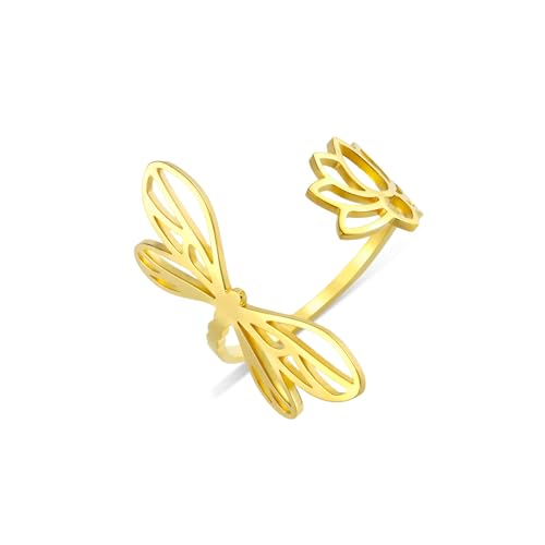 kkjoy Lotus Blume Yoga Ring Edelstahl Lotus Einstellbare Offene Finger Ringe Inspirational Schmuck für Frauen Mädchen von kkjoy