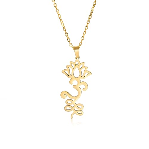 kkjoy Lotus Unalome Halskette Edelstahl Lotus Blume Yoga Symbol Anhänger Halskette Inspirational Buddhismus Schmuck für Frauen Mädchen von kkjoy