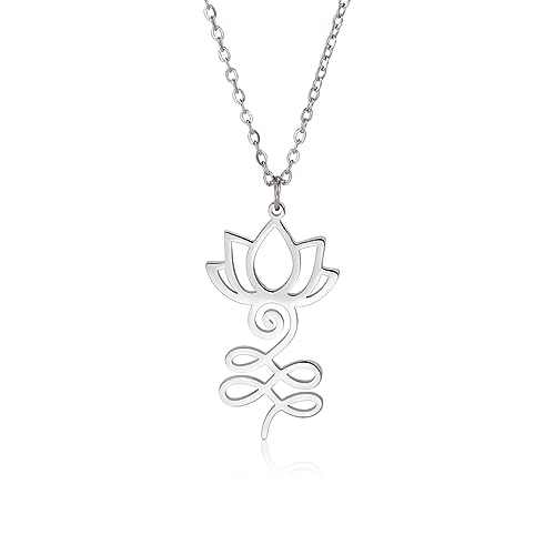 kkjoy Lotus Unalome Halskette Edelstahl Lotus Blume Yoga Symbol Anhänger Halskette Inspirational Buddhismus Schmuck für Frauen Mädchen von kkjoy