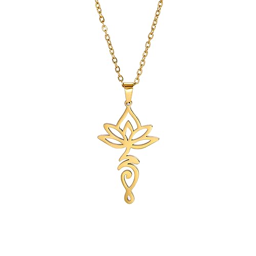 kkjoy Lotus Unalome Halskette Edelstahl Lotus Blume Yoga Symbol Anhänger Halskette Inspirational Buddhismus Schmuck für Frauen Mädchen von kkjoy