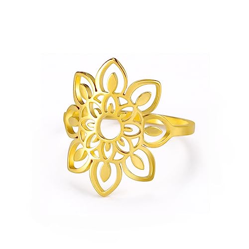 kkjoy Lotusblumen-Ring aus Edelstahl mit acht Blütenblättern als Geschenk für Frauen und Mädchen von kkjoy