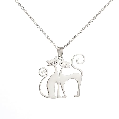 kkjoy Niedliche Katze Anhänger Halsketten aus Edelstahl Tier Charme Halsketten Bester Freund Halskette Katze Fans Schmuck Geschenke für Frauen Mädchen von kkjoy